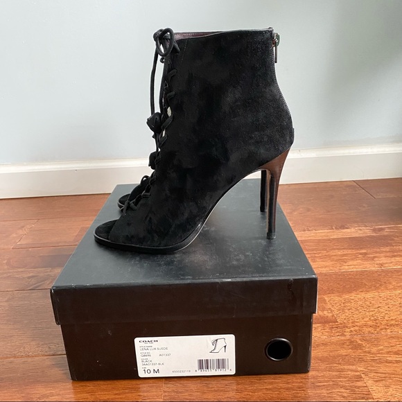 NWT Coach Lena Lux Suede Lace Up Open Toe Booties 10 - Picture 6 of 9